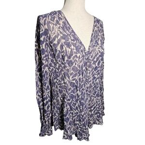 J-Jill Faux Wrap Crinkle Cloth, Crepe, Floral, V-Neck Rayon Blouse, Top Large
